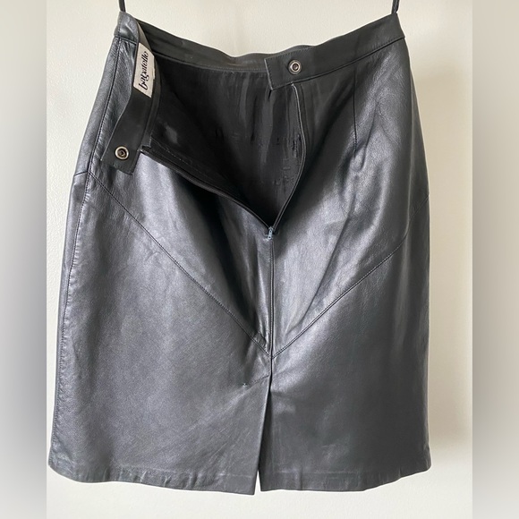 Leather Skirt Black Mini Vintage Real Genuine Leather - Picture 3 of 12
